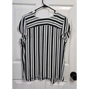 Loft White Navy Striped Blouse Size Large